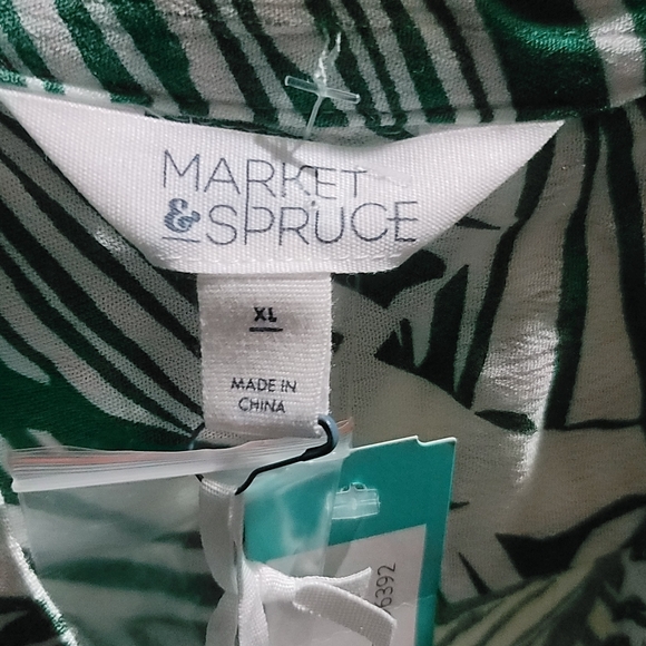 Market & Spruce Prat Teal Green Leaf Print Sleeveless Henley Top - Picture 5 of 8